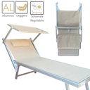Set 2 Lettino a Sdraio Prendisole Pieghevole con Tettuccio –  181x60x38h Tortora4