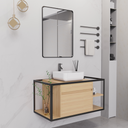 Mobile Bagno Sospeso 100 cm. Rovere e Nero con Lavabo da Appoggio e Specchio mod. BERLIN4