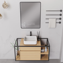 Mobile Bagno Sospeso 100 cm. Rovere e Nero con Lavabo da Appoggio e Specchio mod. BERLIN3