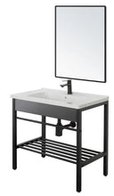 Mobile Bagno con Lavabo in Ceramica, Specchio e Sifone in Acciaio 60 cm Nero
