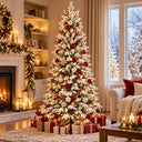 Albero di Natale Artificiale Innevato con Base in Metallo Abete Folto e Realistico