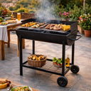 Barbecue a carbonella bbq grill 2 griglie in acciaio con ruote