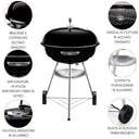 Barbecue a carbonella da giardino bbq grill in acciaio con coperchio e ruote 