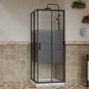 Corner shower enclosure 80x80cm black, 6mm silk-screened sliding glass