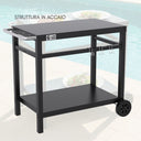 Carrello Portavivande per Barbecue da Giardino con Ruote, 2 Ripiani 3 Ganci Portautensili