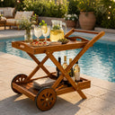 Carrello Portavivande da Giardino Esterno con Portabottiglie e 2 Ruote pratico e versatile