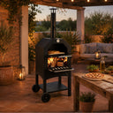Forno per pizza da giardino con termometro e 2 griglie in acciaio vassoio cenere estraibile per piscina o terrazzo o patio con 2 ruote