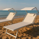 Set 2 Lettino a Sdraio Prendisole Pieghevole con Tettuccio Bianco