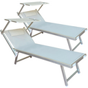 Set 2 Lettino a Sdraio Prendisole Pieghevole con Tettuccio –  181x60x38h Grigio1