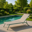Lettino Sdraio Prendisole con Ruote, Schienale Reclinabile 195x63x34cm