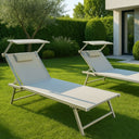 Lettino Sdraio Prendisole Pieghevole con Tettuccio e Cuscino 181x60x38 cm Grigio