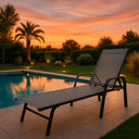 Folding Sun Lounger for Garden, Pool, Sea, in Steel and Textilene with Armrests - 199x68x31h cm Gray