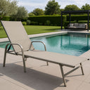 Folding Sun Lounger for Garden, Pool, Sea, in Steel and Textilene with Armrests - 199x68x31h cm Brown