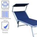 Lettino Sdraio Prendisole Pieghevole con Tettuccio, Reclinabile 189x61 cm - Blu