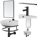 Meuble de salle de bain suspendu avec lavabo en céramique, miroir siphon et étagère 45x36 cm Design Industriel