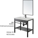 Bathroom Cabinet with Ceramic Sink, Mirror and Siphon, Storage Compartment, in Steel - 60 cm Black