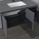 Mobile Bagno Sospeso con Lavabo e Specchio LED Touch, 3 Ante Design Moderno 100 cm