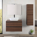 Mobile Bagno Sospeso con Lavabo da Appoggio e Specchio 2 Cassetti Salvaspazio in Legno cm 80 – Noce Canaletto