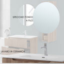 Mobile Bagno Sospeso con Lavabo in Ceramica e Specchio 2 Cassetti 80 cm in Legno - Rovere