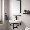 Mobile bagno sospeso con lavabo in ceramica e specchio con mensola salvaspazio