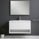 Mobile bagno sospeso con lavabo in ceramica e specchio rettangolare 1 cassetto 
