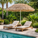 Ombrellone da giardino 200 cm palo centrale inclinabile top in rafia per terrazza veranda piscina