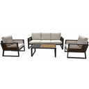Set salotto da giardino 5 posti divano sedie con braccioli e cuscino e tavolino rettangolare design comfort e relax