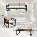 Set salotto da giardino 5 posti divano sedie con braccioli e cuscino e tavolino rettangolare design mobili esterno