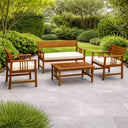 Salotto da giardino 4 posti divano poltrone con braccioli e tavolino con cuscini