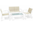 Conjunto de salón de jardín de acero y textileno, sofá, sillas y mesa