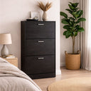 Space-Saving Entrance Shoe Rack, 3 Double Flap Doors, Melamine Wood, Black – 63x24x115h