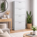 Zapatero de entrada compacto ahorra espacio, en madera de melamina - 63x24x150 Cemento blanco