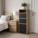 Space-Saving Column Shoe Rack for Entrance Hall, 4 Doors, Oak and Black – 42x33x118h