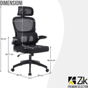 Sedia da Ufficio Ergonomica con Braccioli Pieghevoli, Poggiatesta e Supporto Lombare