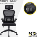 Sedia da Ufficio Ergonomica con Braccioli Pieghevoli, Poggiatesta e Supporto Lombare