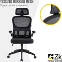 Sedia da Ufficio Ergonomica con Braccioli Pieghevoli, Poggiatesta e Supporto Lombare