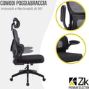 Sedia da Ufficio Ergonomica con Braccioli Pieghevoli, Poggiatesta e Supporto Lombare