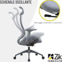 Sedia da Ufficio Poltrona Girevole Presidenziale Ergonomica Braccioli e Poggiatesta Schienale Oscillante