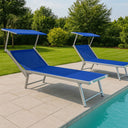 Lettino Sdraio Prendisole Pieghevole con Tettuccio, Reclinabile 189x61 cm - Blu