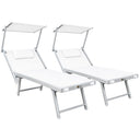Set 2 Lettino Sdraio Pieghevole Prendisole con Cuscino e Tettuccio per Piscina Spiaggia Mare