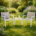 Set tavolo e sedie da giardino esterno in acciaio e textilene