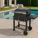 Charcoal BBQ Charcoal Barbecue with Double Steel Grill Garden Grill with Wheels, Bottle Opener and Shelves