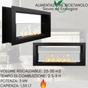 Built-in Bioethanol Fireplace, Double-Sided Wall-Mounted Biofireplace, 1.5 L, Heating Capacity 30 m2, Steel Burner - 90 cm