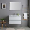 Mobile Bagno Sospeso Bianco 80Cm Completo Con Lavabo E Specchio | Bali